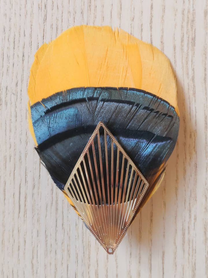 Art deco feather clip, yellow hair clip, brooch for wholesale by Un Amour de Bibi