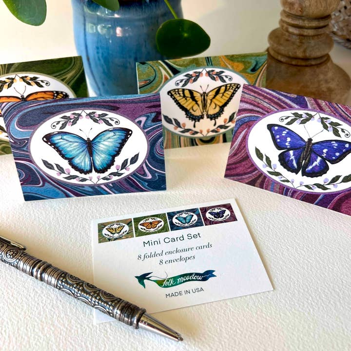 Folk Meadow - Wholesale Stationery/Notecard Set - Pack of 8 Mini Cards and Envelopes : Pack of Pollinators 3