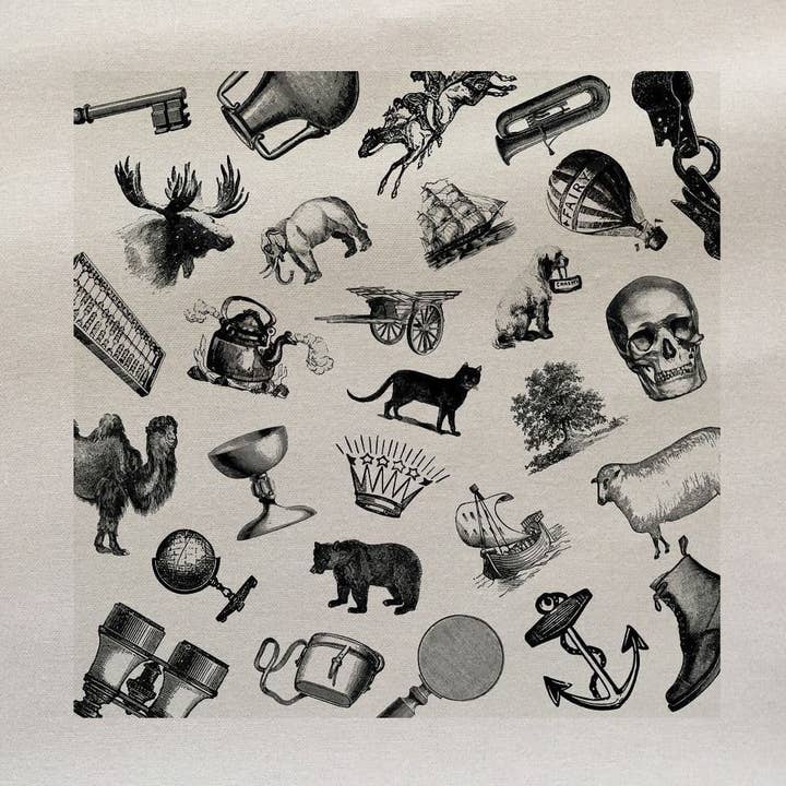 Vintage Illustrations camel skull moose Printed Fabric Panel for wholesale by Hills Of Fabric