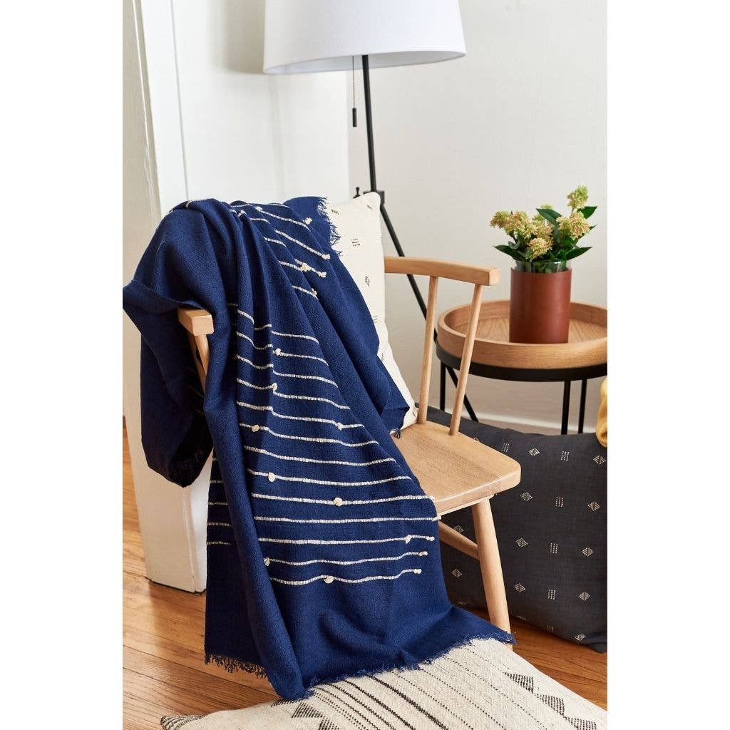 Variously - Wholesale Throw Blanket - Rosewood Indigo Hand knotted Stripes Handloom Merino Throw4