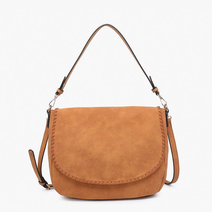 Jen & Co. - Wholesale Satchel - Women's - M2519 Jess Faux Suede Satchel w/ Whipstitch Flapover