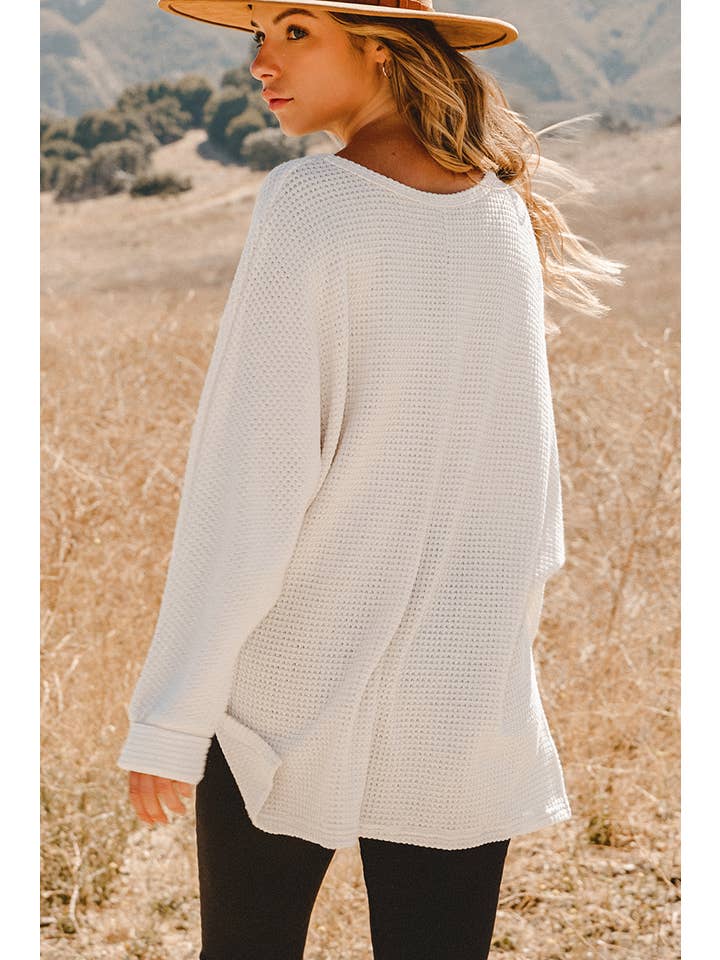 fashionworks - Wholesale Tunic Sweater - Women's - Fall Waffle Knit Side Slits Loose Fit Top Blouse*S-2XL
