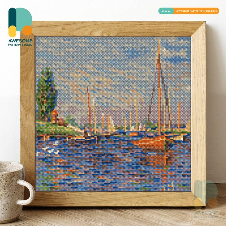 Red Boats Argenteuil DS2843, Diamond Painting Kit - 120x120 for wholesale by Awesome Pattern Studio