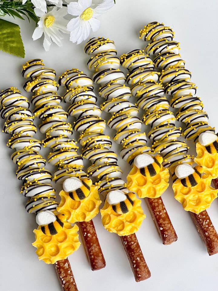 Bumble Bee Chocolate Covered Caramel Pretzels for wholesale by Delightful Chocolates