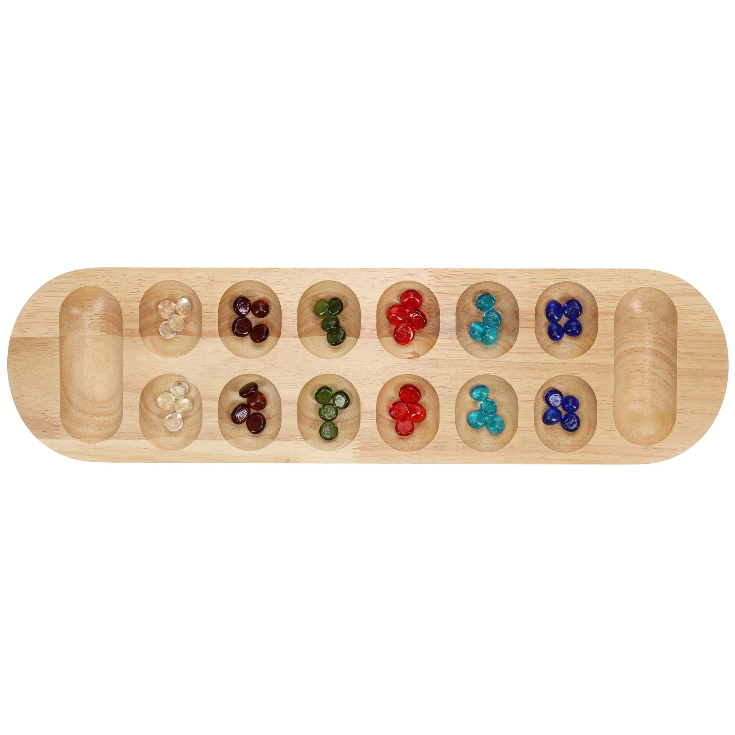 Wood Expressions - Wholesale Bordspel - Mancala-bordspel van massief hout met glazen stenen - 22 inch6