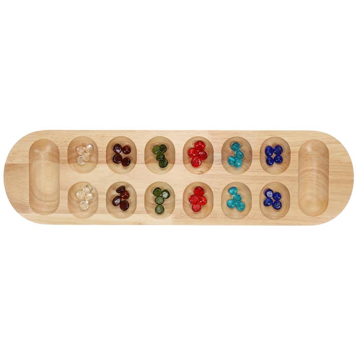 Wood Expressions - Wholesale Bordspel - Mancala-bordspel van massief hout met glazen stenen - 22 inch6