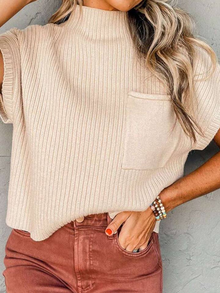 Mccolin - Wholesale Knit Sweater - Women's - Ribbed Short-Sleeve Mock Neck Sweater1