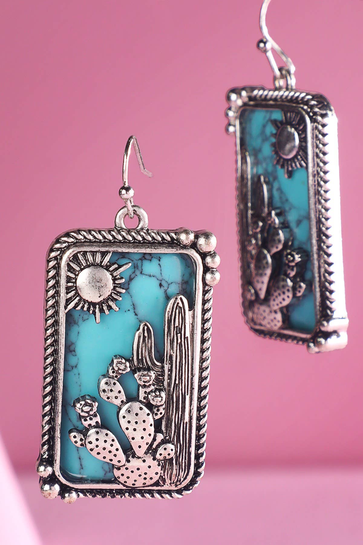 Urbanista - Wholesale Dangle Earrings - Western Cactus Hand Stone Earrings1