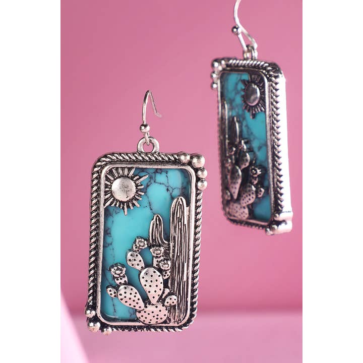 Urbanista - Wholesale Dangle Earrings - Western Cactus Hand Stone Earrings1