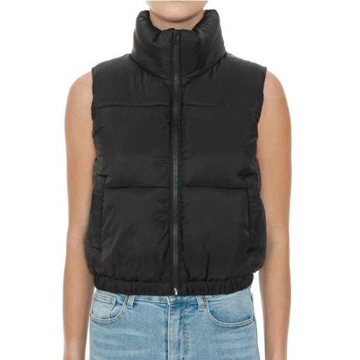 Timeless - Wholesale Outerwear Vest - Women's - Nylon High Neck Faux Down Puffer Vest