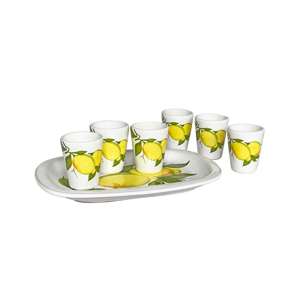 Abbiamo Tutto - Wholesale Cocktail/Liquor Glass - Limoncello Set-6 ceramic glasses and tray