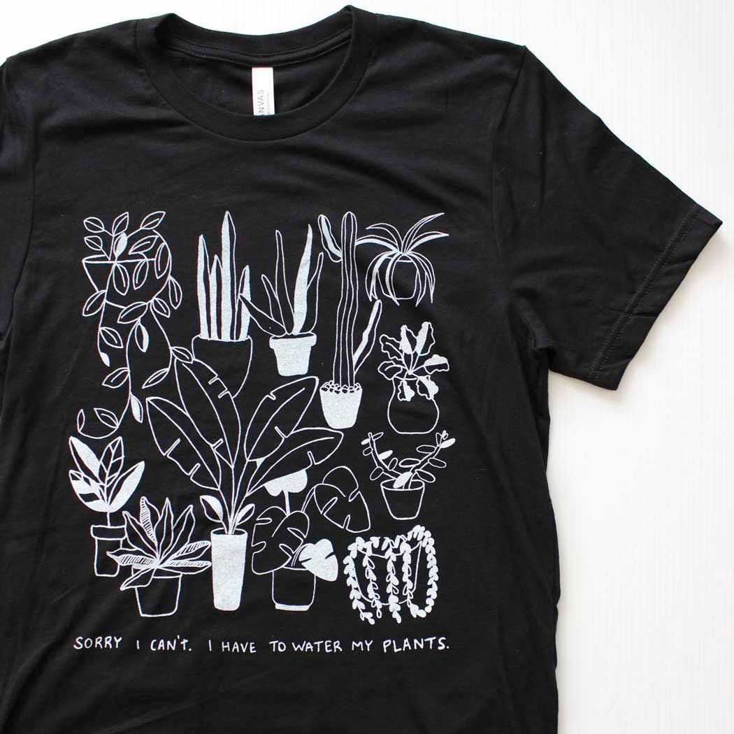 Yonder Studios - Wholesale Screen Printed T-Shirt - Unisex - Water My Plants Shirt on Black2