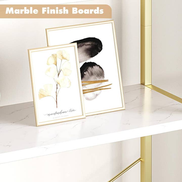 5 Tier Bookshelf Arched Display White Gold Metal Frame Bookcase for wholesale on Faire6