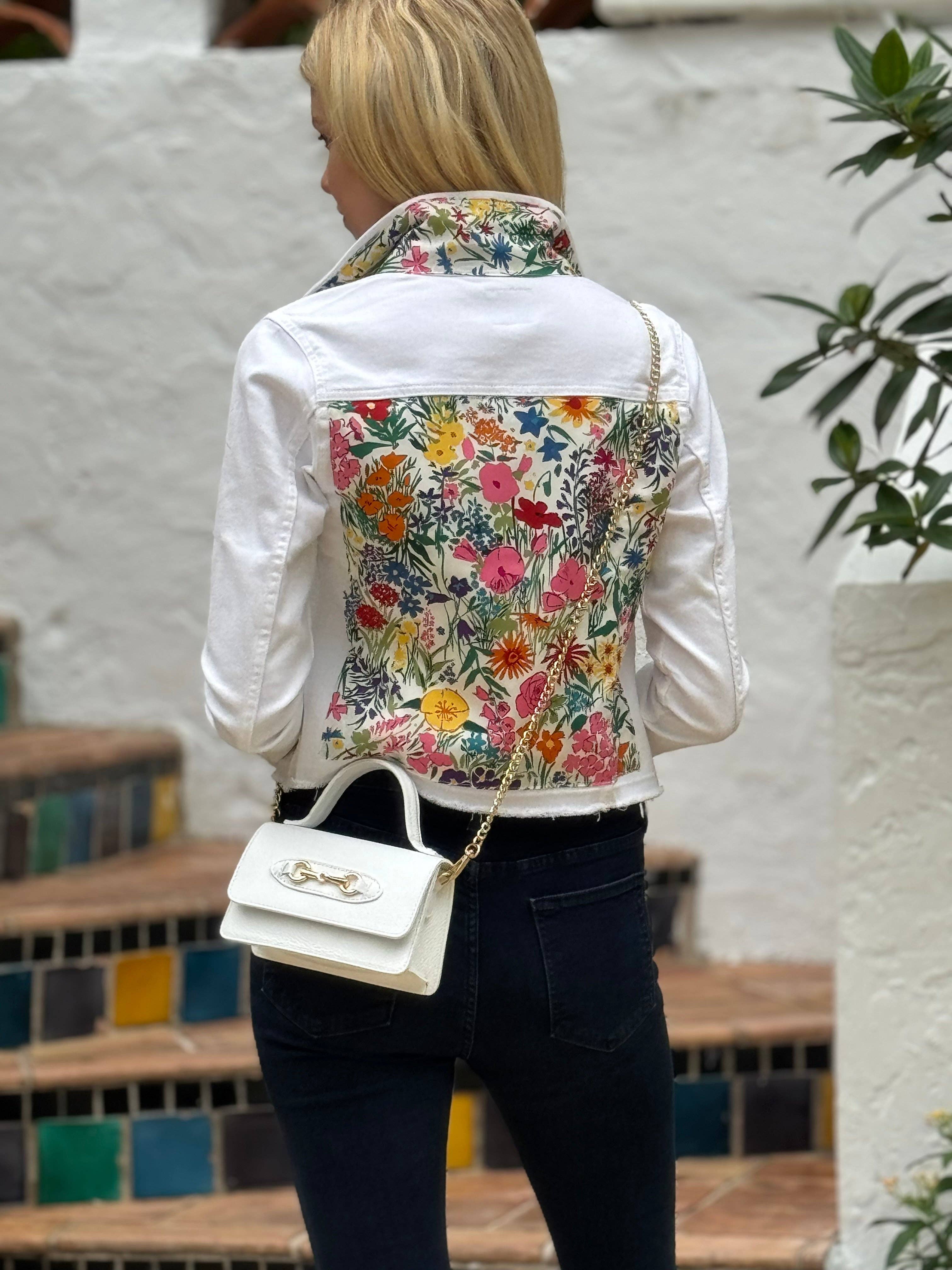 Stacy Bradley Design - Wholesale Denim Jacket - Women's - The White Denim Jacket / Field of Flowers0