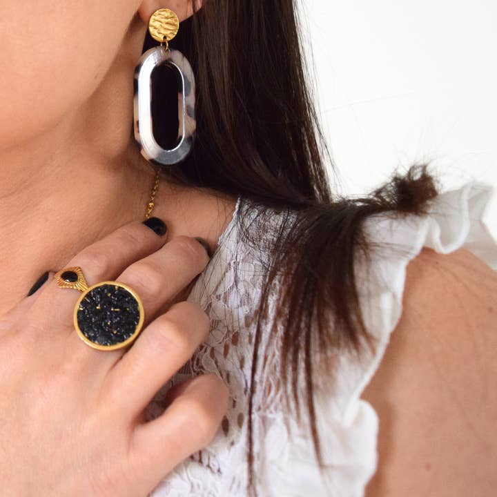 Anel Gaïa com placa redonda por atacado de Manacreations