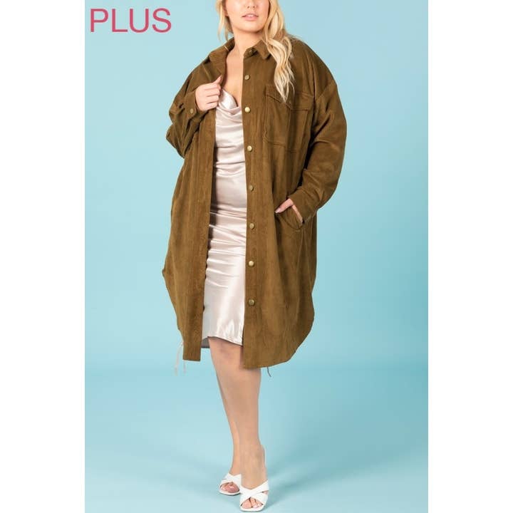 Coloring You - Wholesale Shirt Jacket/Shacket - Women's - PLUS CORDUROY BUTTON UP LONG SHACKET1