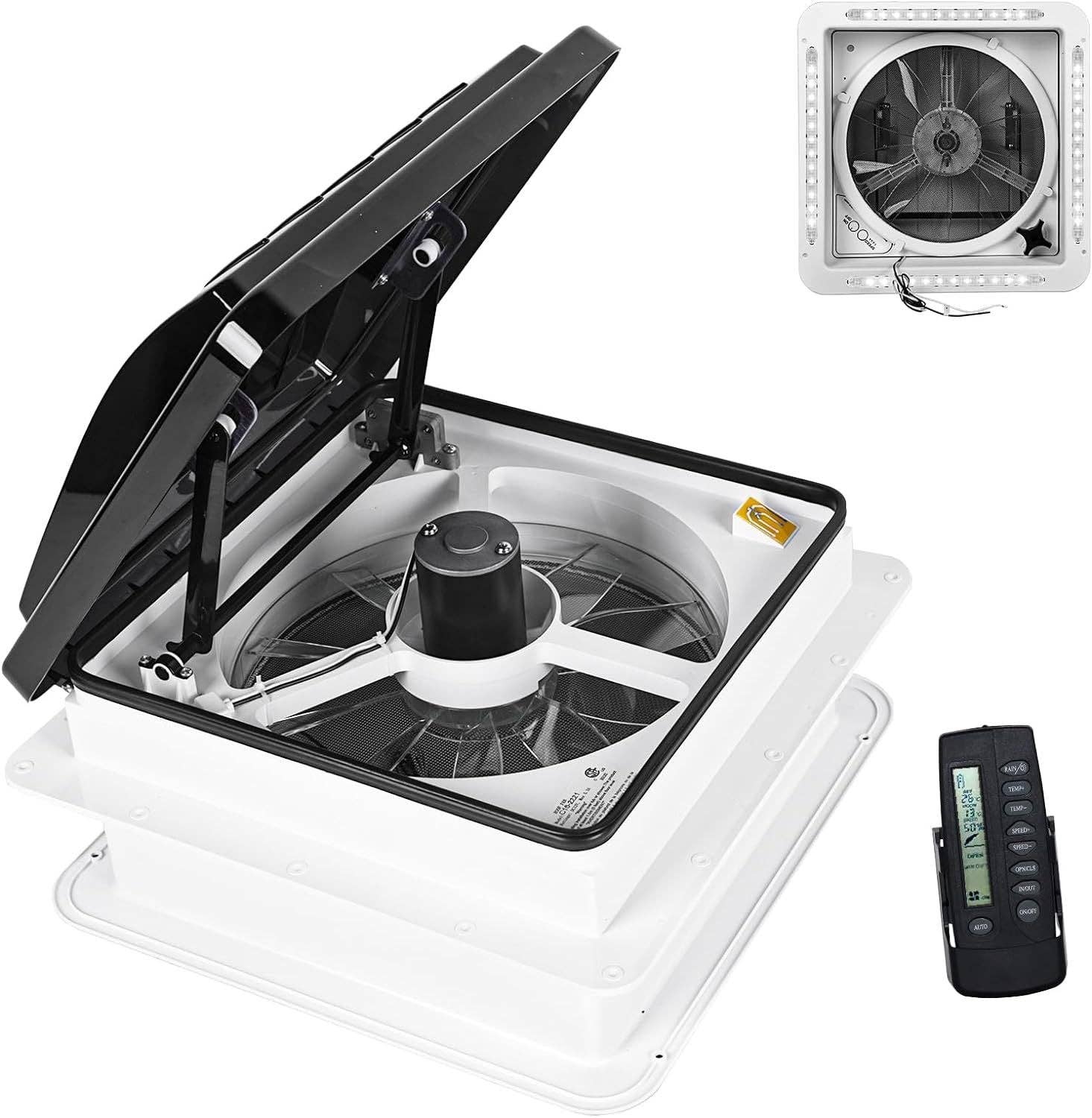 Hard Rock Health Stores - Wholesale  - RV Roof Vent Fan 14",Continuously Variable Reversible 12V Remote Control Trailer Roof Vent Low Noise with Rain Sensor,UV Protection,Thermostat for Camper,Travel,Cargo Trailer8