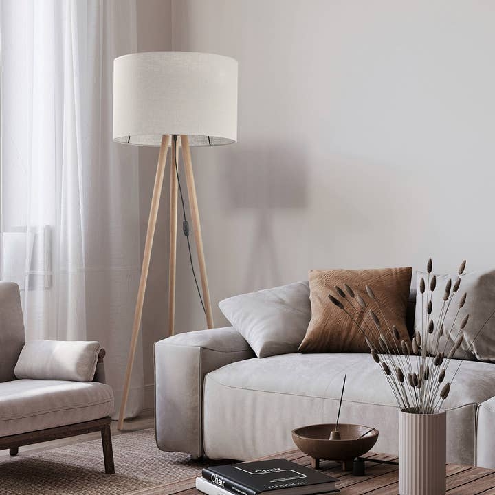Lampe de sol en lin beige TOKYO pour la vente par LumoCrafts