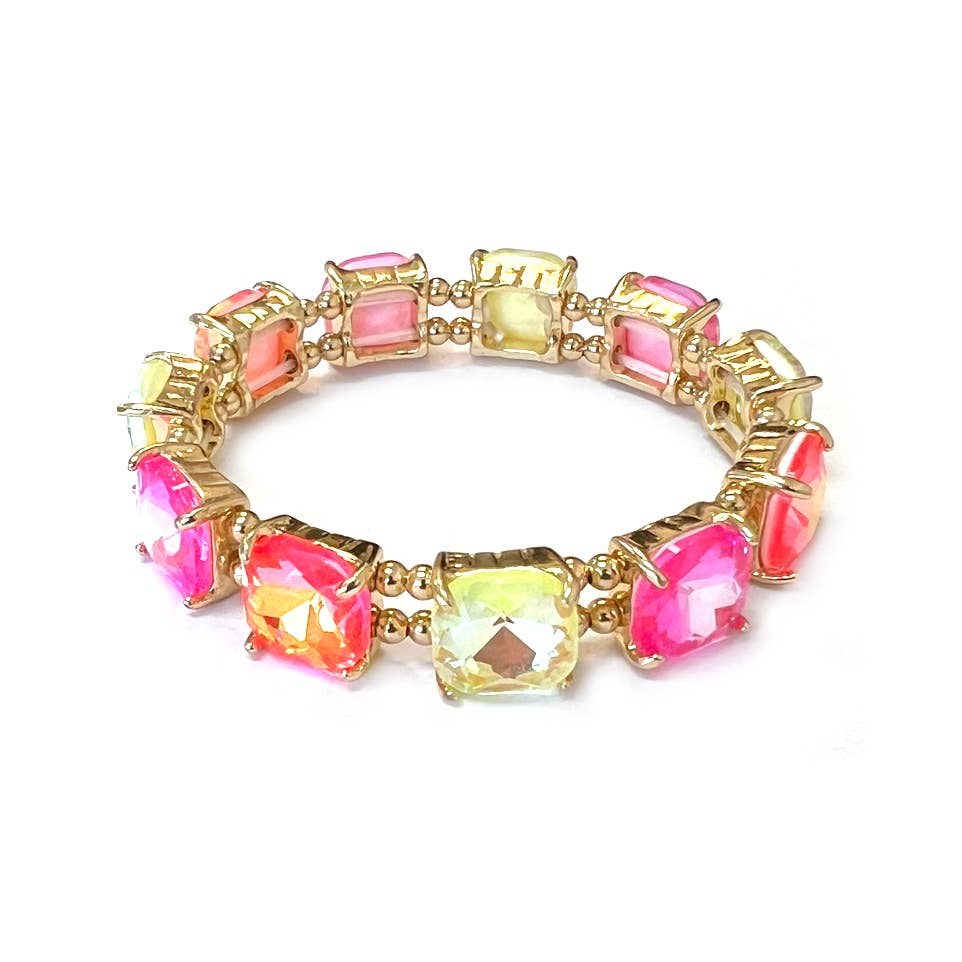 StarryNYC - Wholesale Schakelarmband - Neon kussen geslepen glazen kristal verbonden stretch armband8