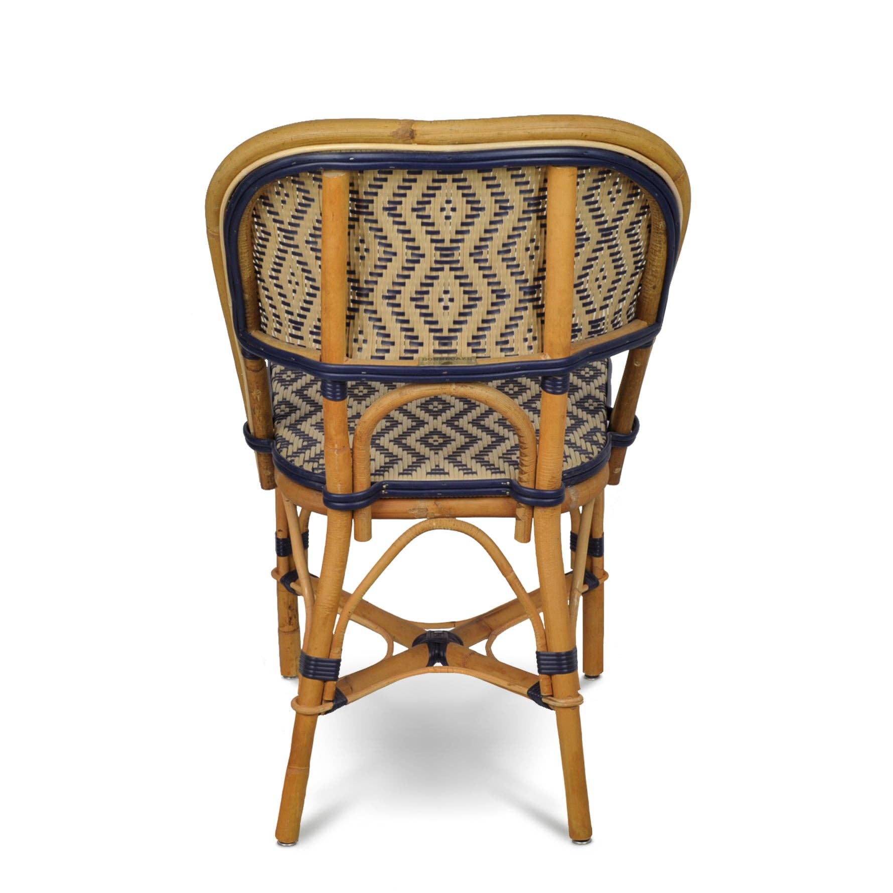 BONNECAZE - Wholesale Chair - Valence French Bistro Rattan Chair - Reverse Diamonds - Gold/Navy Blue2