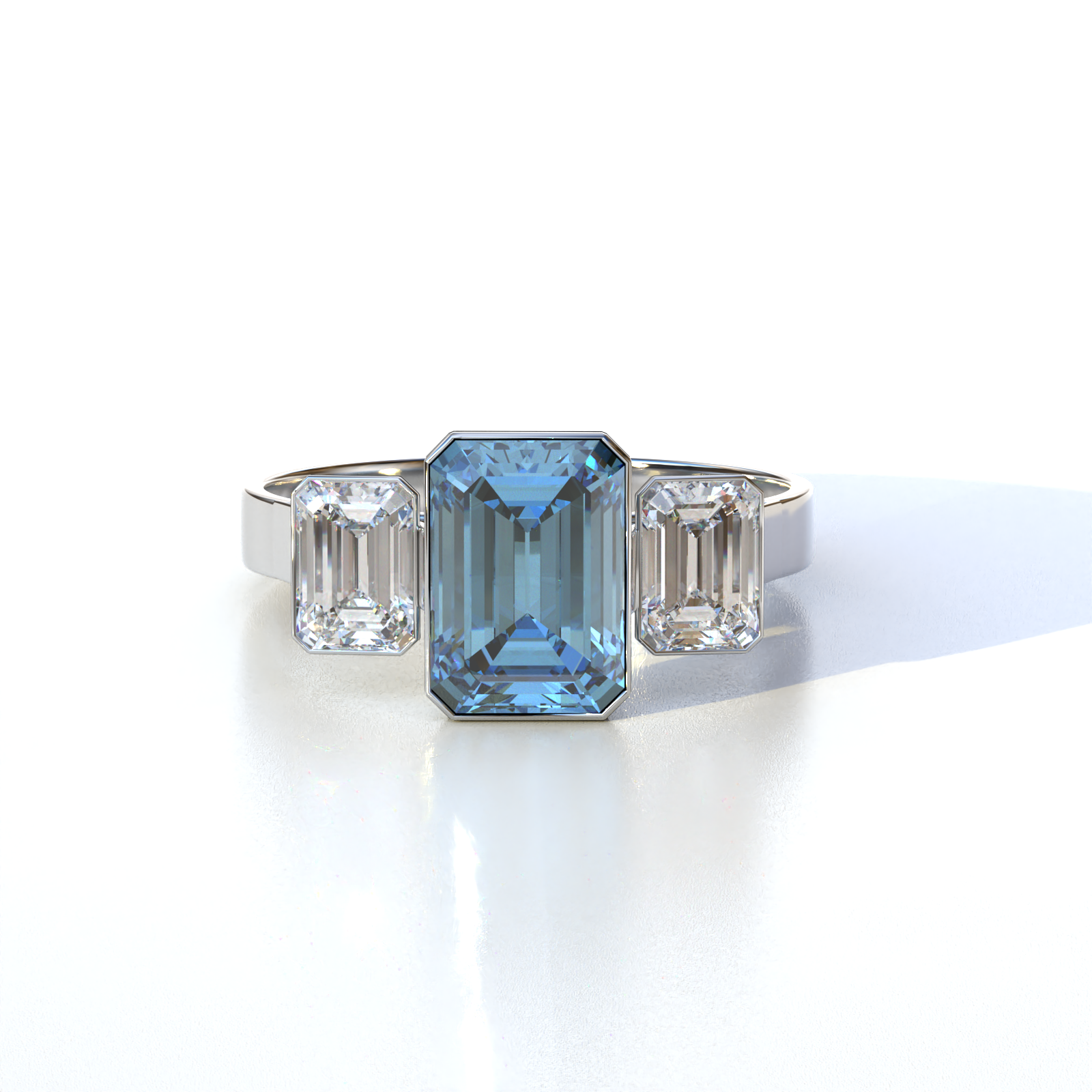 Mohana Jewels - Luxury - Wholesale Engagement Ring - Lab Grown Diamond Blue Emerald Cut Bezel Set 3 Stone Diamond Engagement Ring - Elaris0