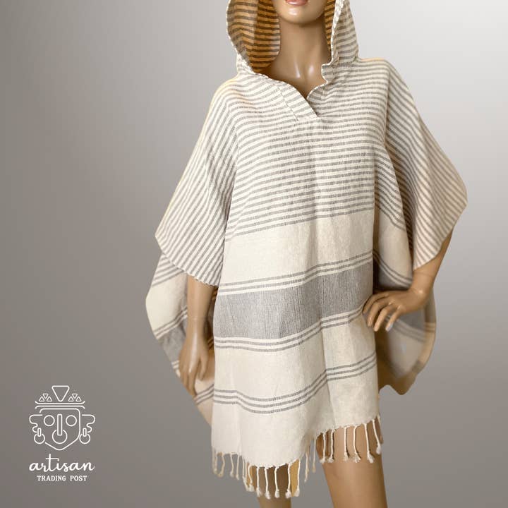 Artisan Trading Post - Wholesale Poncho - Unisex - Boat Poncho Handwoven Cotton Swimsuit Cover Up | Stone Grey