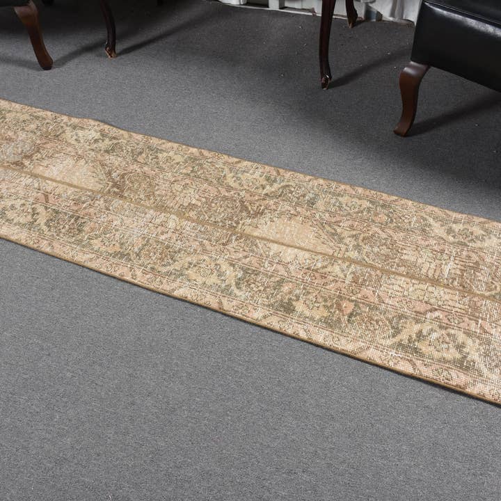 Alfombra vintage, runner 1,7x6,4 ft, alfombra turca, alfombra de lana abstracta marrón y verde para venta al por mayor de Vintage Rugs Loom
