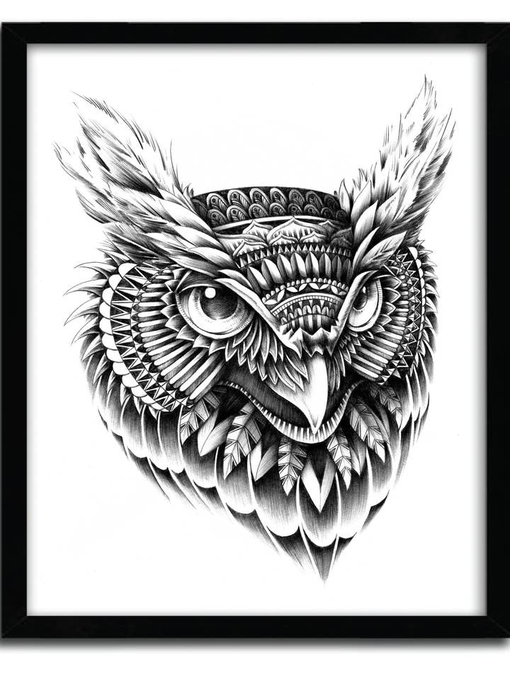 Affiche ORNATE OWL HEAD BY BIOWORKZ pour la vente par K.Olin Tribu