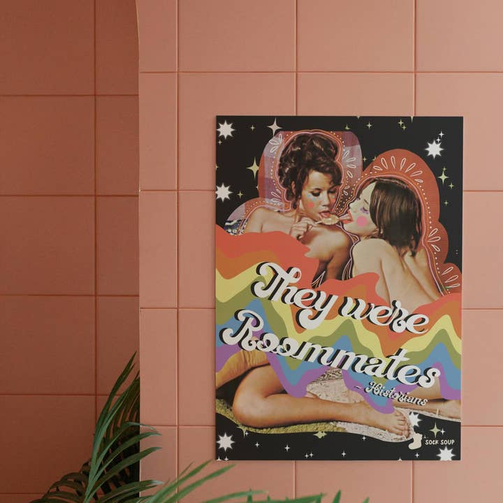 Sock Soup - Wholesale Art Print - They were roommates, vintage lesbian erotic digital collage print2