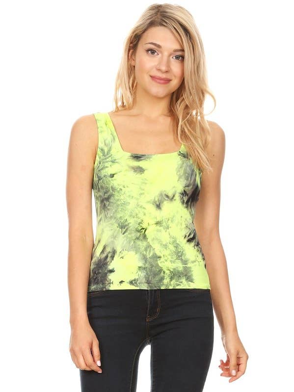 Geborstelde tie dye tanktop voor wholesale door VIBE Apparel Co