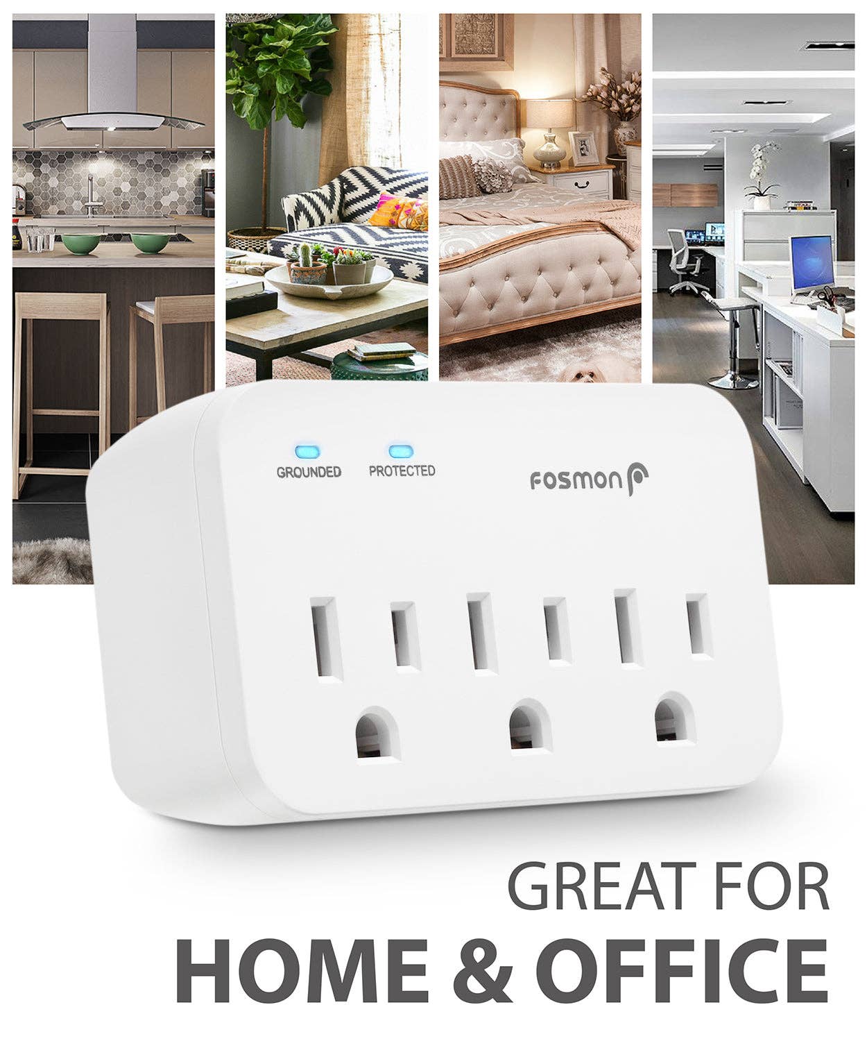 Fosmon - Wholesale Power Adapter - ETL Listed 3 Outlet Wall Mount Surge Protector 1200J6