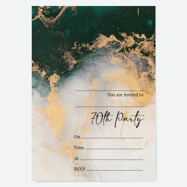 70th Birthday Invitations - Green Agate - Pack of 10 for wholesale by Dotty About Paper