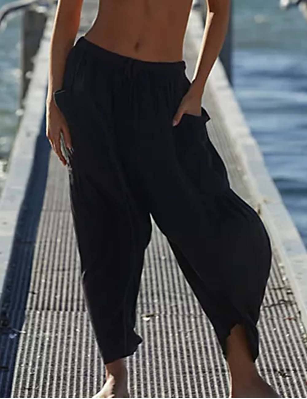 Sweetkama - Wholesale Pants - Women's - Ladies Elastic Waist String Tie Pocket Cuzy Pants11