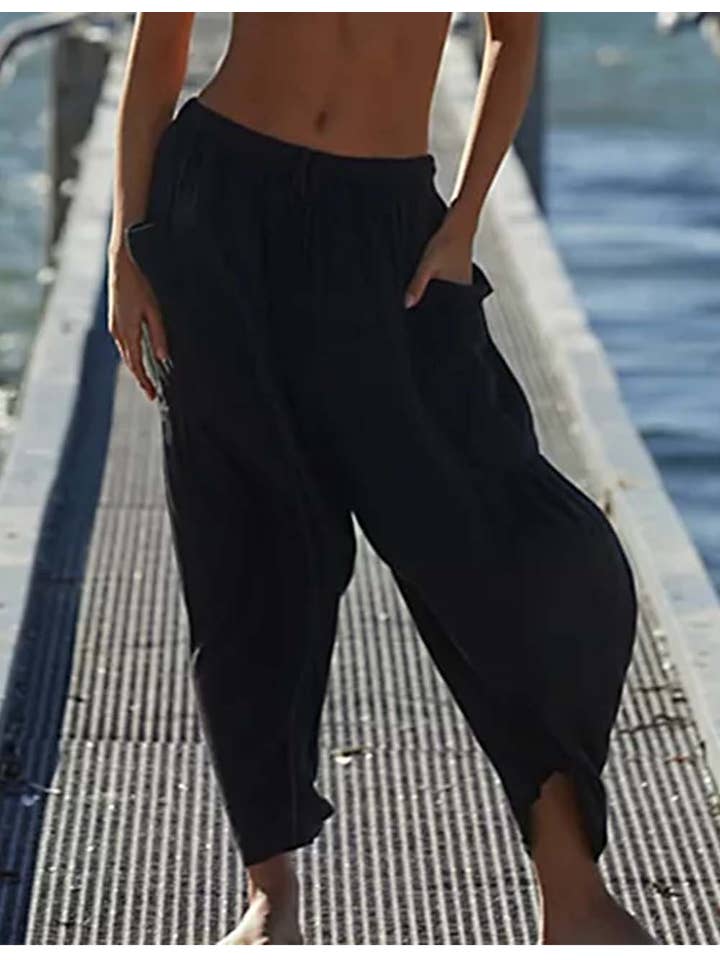 Sweetkama - Wholesale Pants - Women's - Ladies Elastic Waist String Tie Pocket Cuzy Pants11