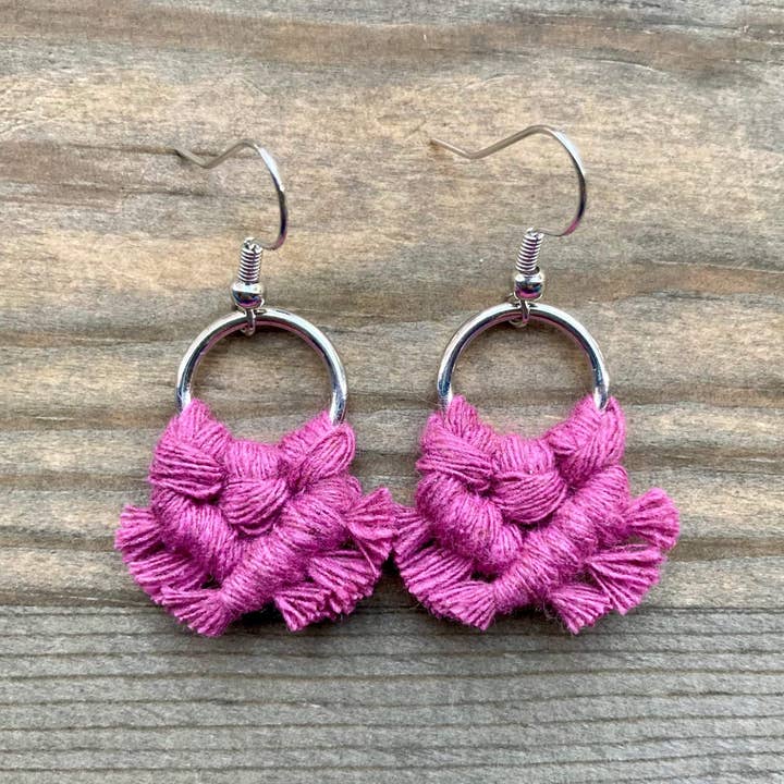 Micro Fringe Round - Berry Pink & Silver for wholesale by HK Macrame Jewelry