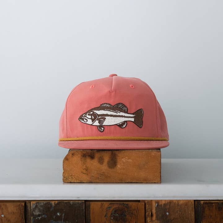 Vital Industries - Wholesale Flat Brim Cap - Unisex - Bass Fish Patch Snap back cap, Khaki Salmon