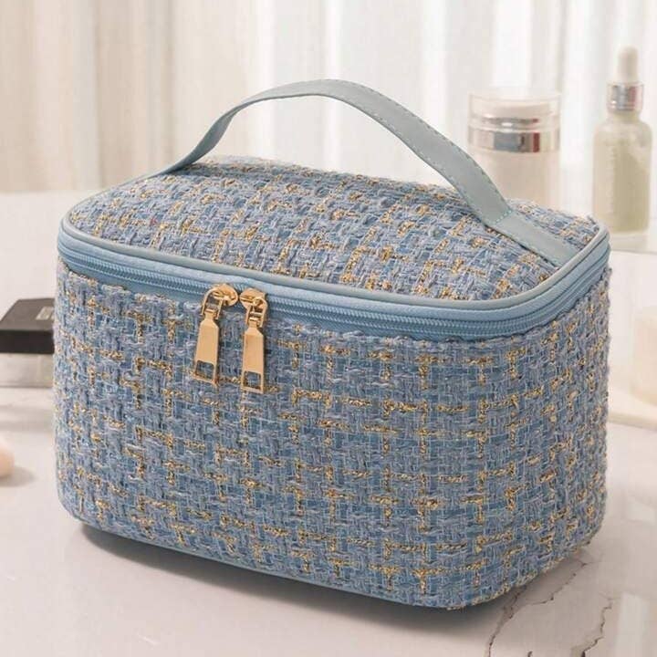 MiMi Wholesale - Wholesale Makeup/Cosmetic Bag - Tweed Double Zip Cosmetic Bag2