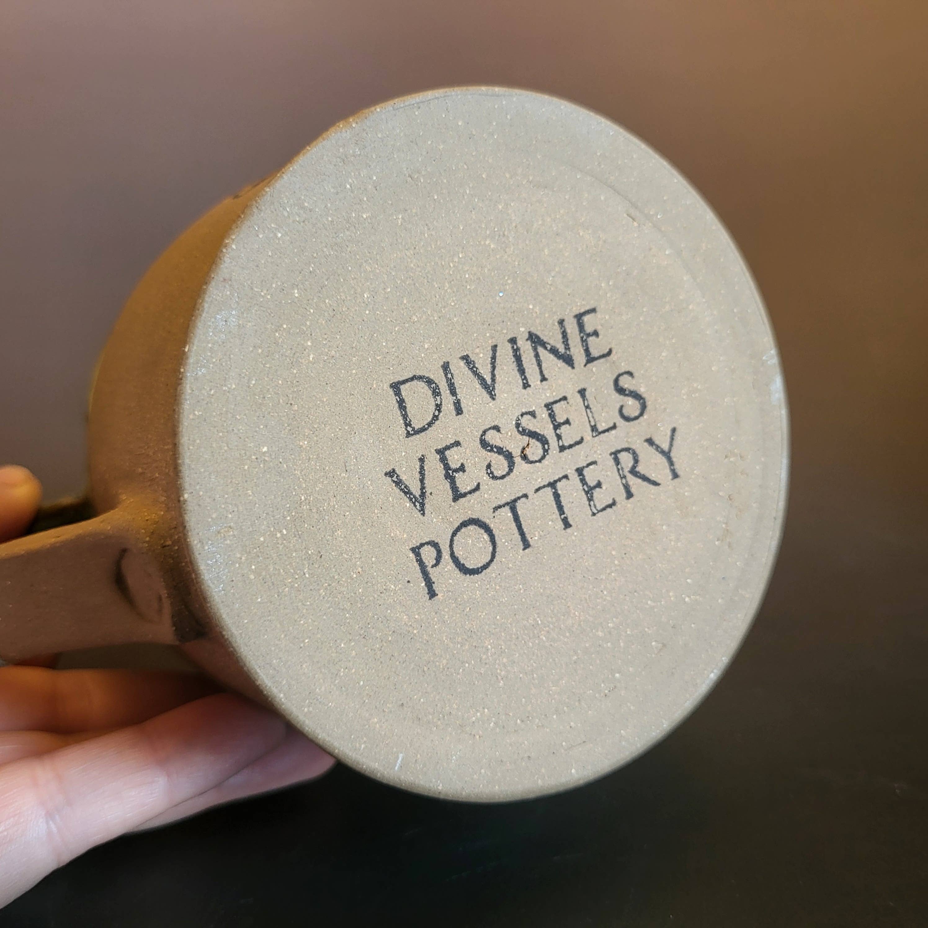 Divine Vessels Pottery - Wholesale Coffee Mug - Mug with Mushroom Emblem with Green and Brown glaze 6