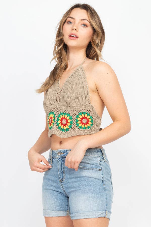 Lakhays Collection Inc. – wholesale Stickad topp - Dam – Rasta Flower Crochet Top3