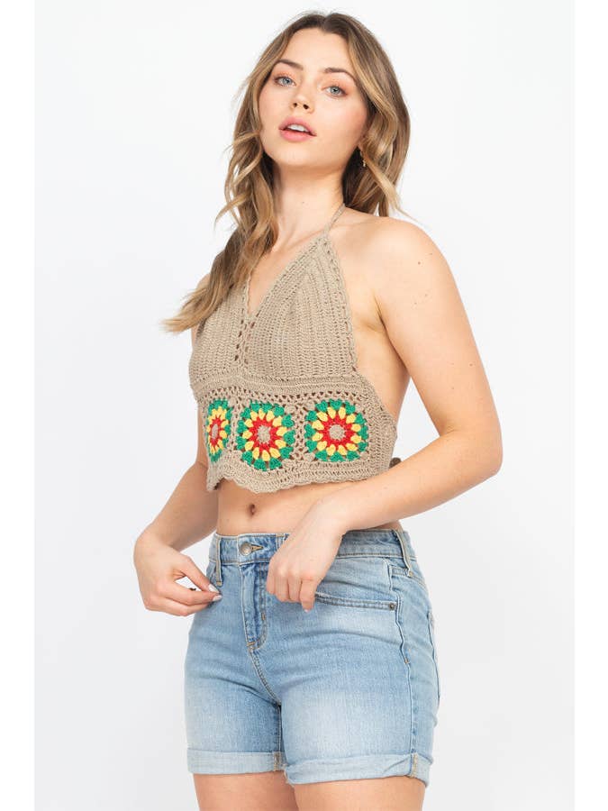 Lakhays Collection Inc. – wholesale Stickad topp - Dam – Rasta Flower Crochet Top3
