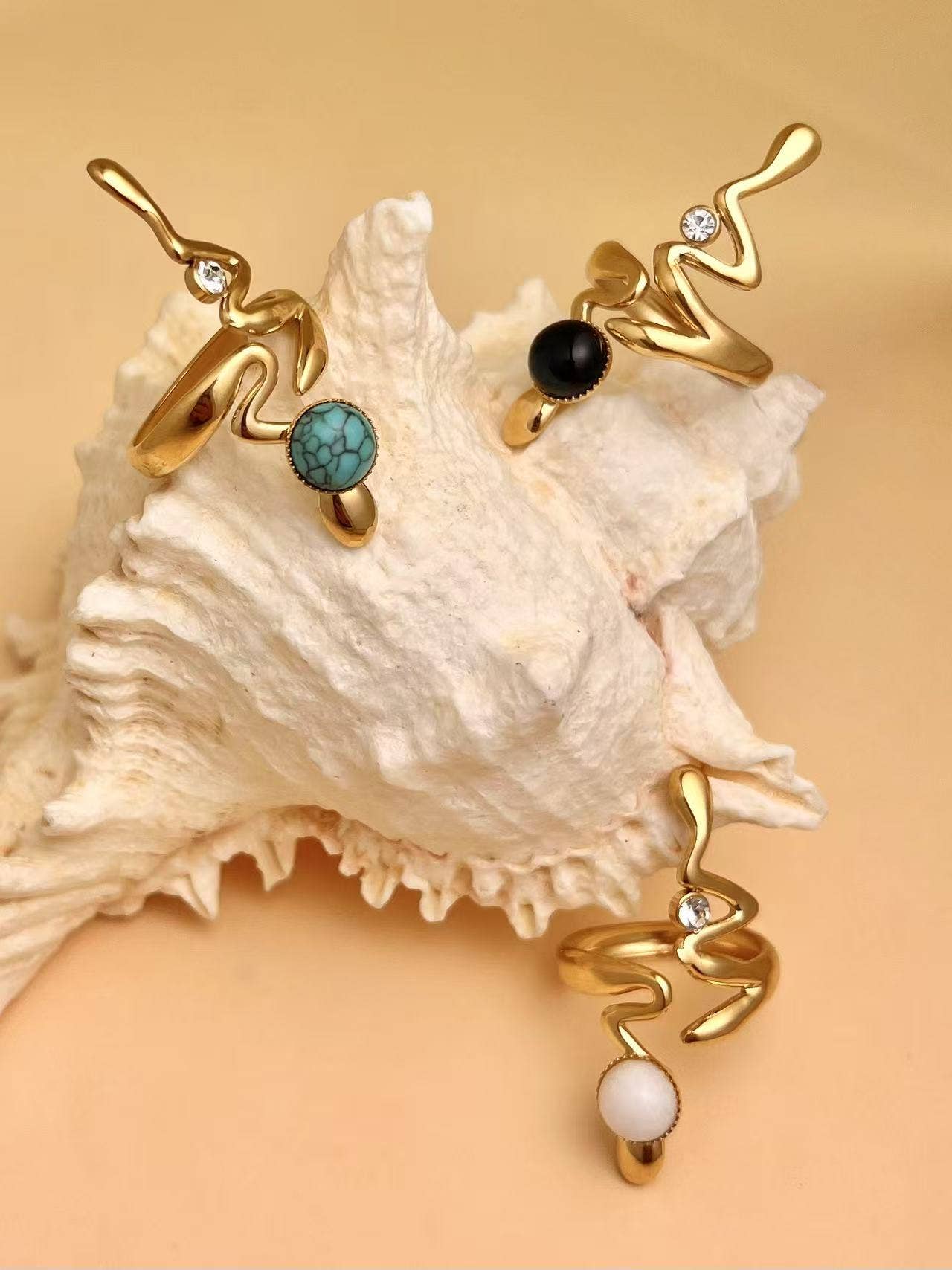 COSMOS - Wholesale Cocktail/Statement Ring - Gold-plated stainless steel snake ring with adjustable stone1