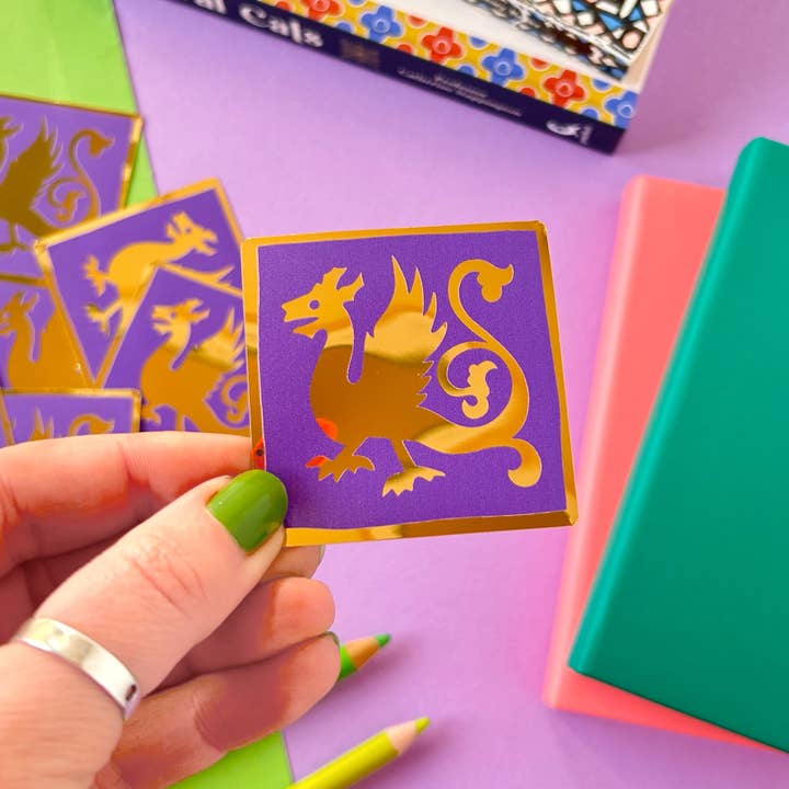 Gold Foil Dragon Medieval Tile Sticker for wholesale by Stacey McEvoy Caunt