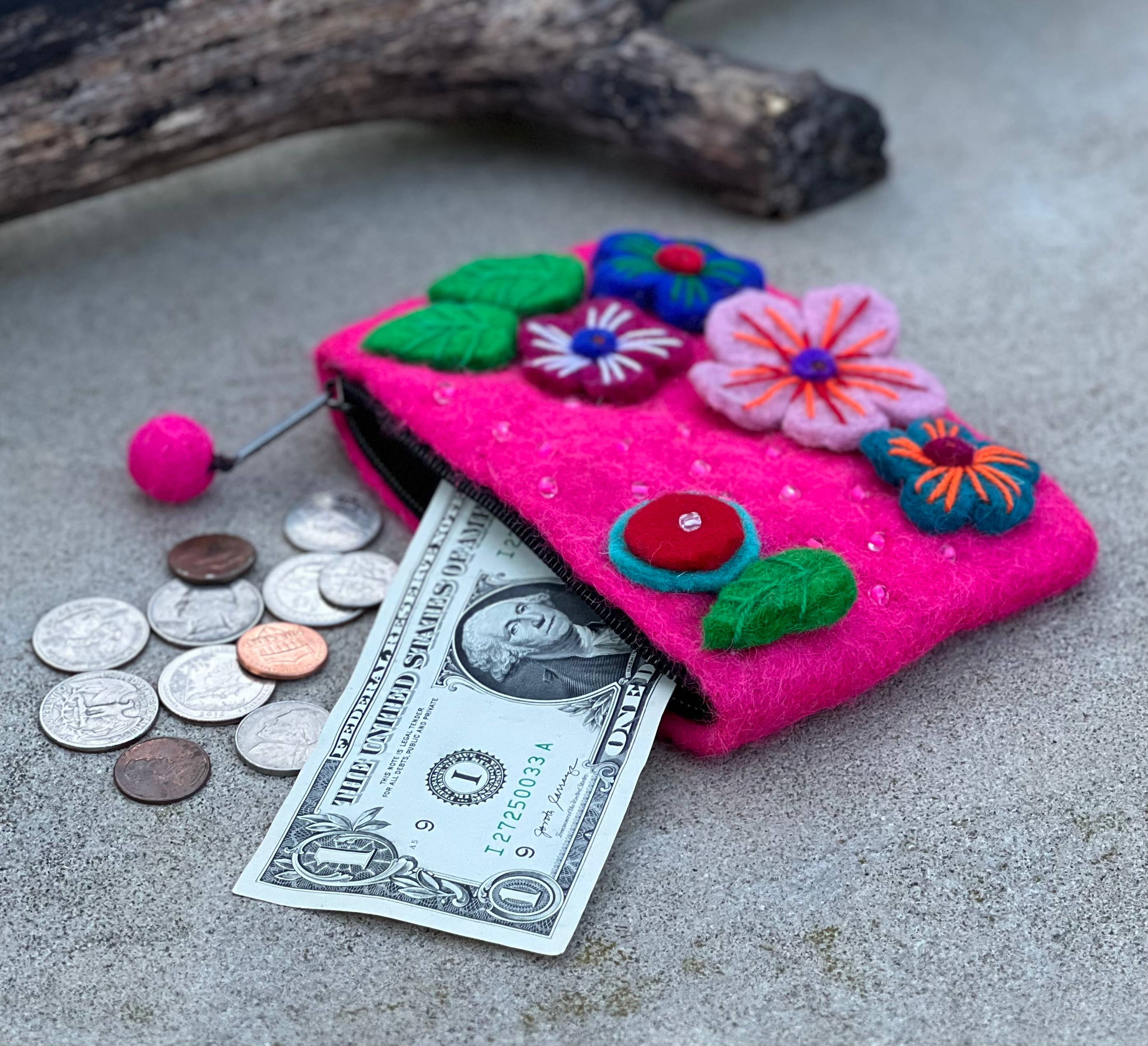 Lungta Imports - Wholesale Coin Purse - Women's - Felted Floral Coin Purse, Kids Pouch, Makeup Pouch17