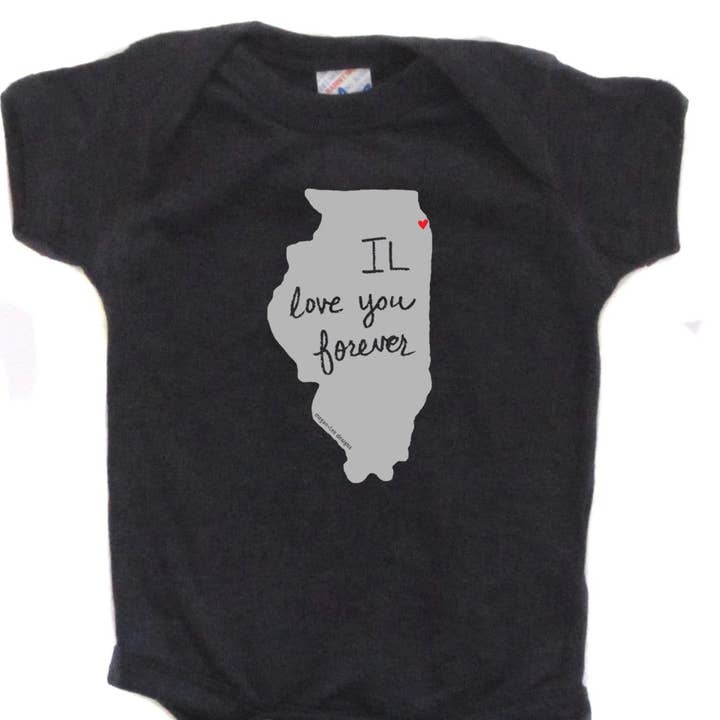 IL Love You Forever Screen Print Baby Onesie Bodysuit for wholesale by Megan Lee Designs