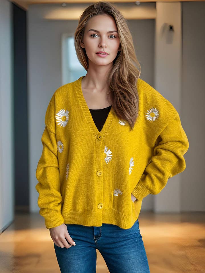 Daisy Cardigan med V-hals med knapper for engroshandel hos ClassiQ