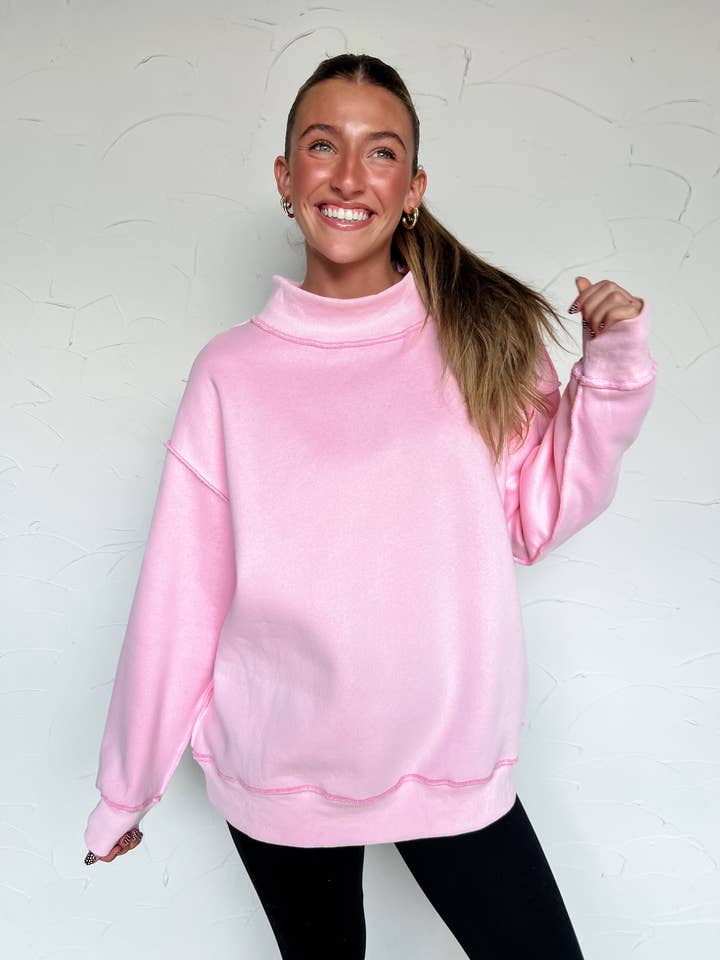Sudadera de Cuello Alto - Rosa Bebé para venta al por mayor de Pierce + Pine
