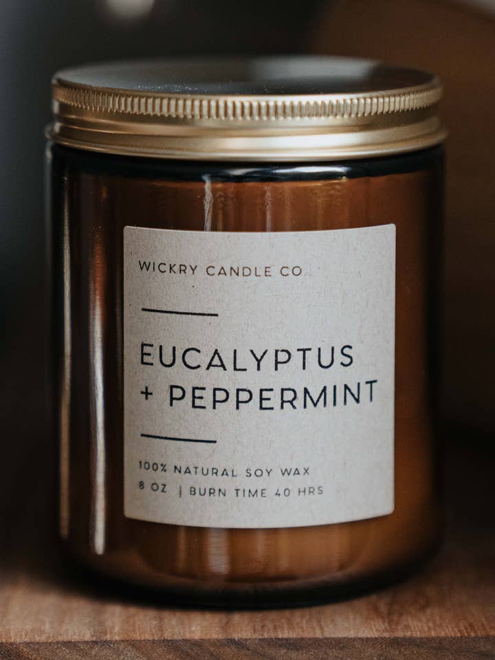 Eucalyptus & Peppermint 8 oz Soy Candle for wholesale by Wickry Candle Co.