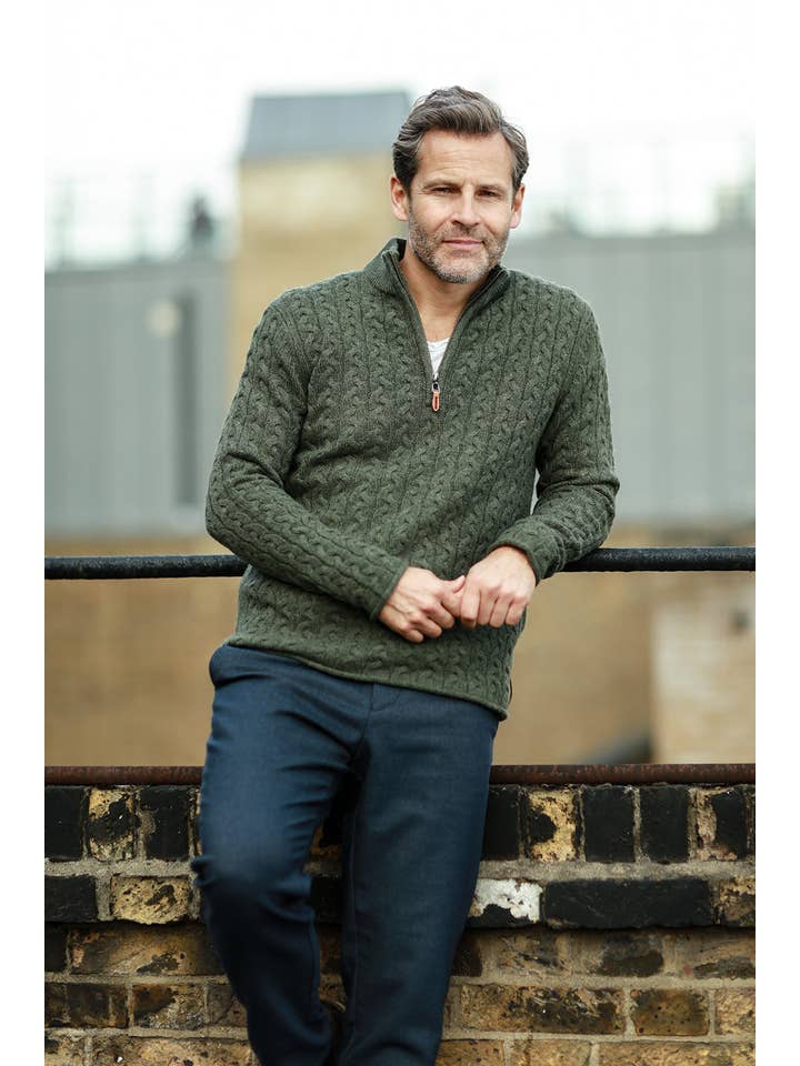 Cashmere Sweater Button Neck Andromeda in Carbon Stitch Mid Grey for wholesale on Faire1