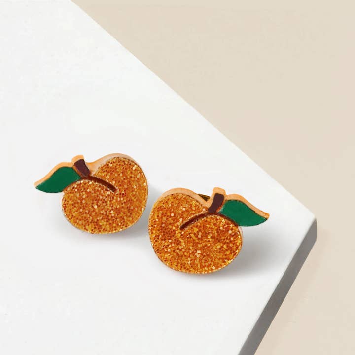 Boucles d'oreilles Peach Glitter pour la vente par Vic Tac Toe