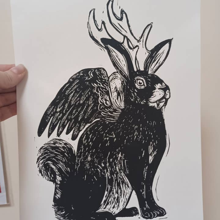 Wolpertinger A4 Lino Print for wholesale by Minifi's Oddities